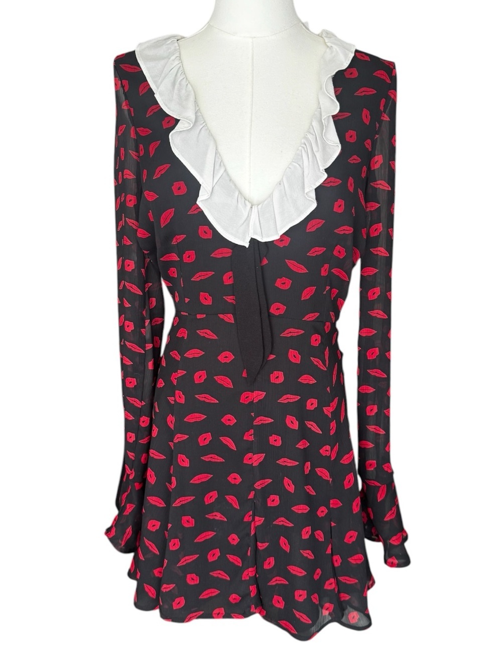 Rare For Love & Lemons Bianca Mini Dress Lip Print Black & Red Medium - Picture 4 of 10